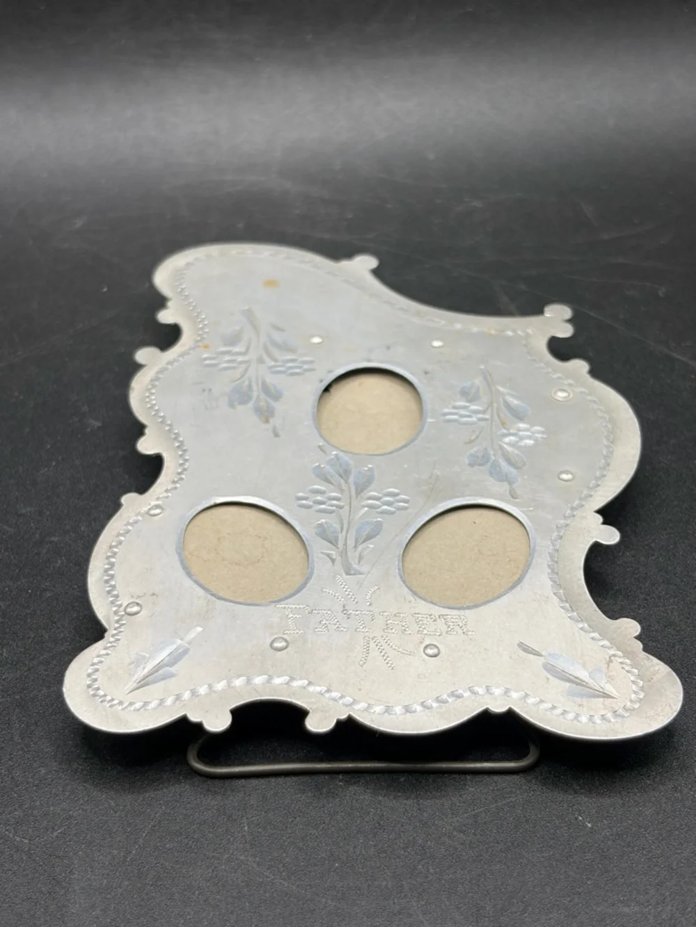 Vintage Art Nouveau Style Silver Tone Metal Floral Father Picture Frame, 3 Photo